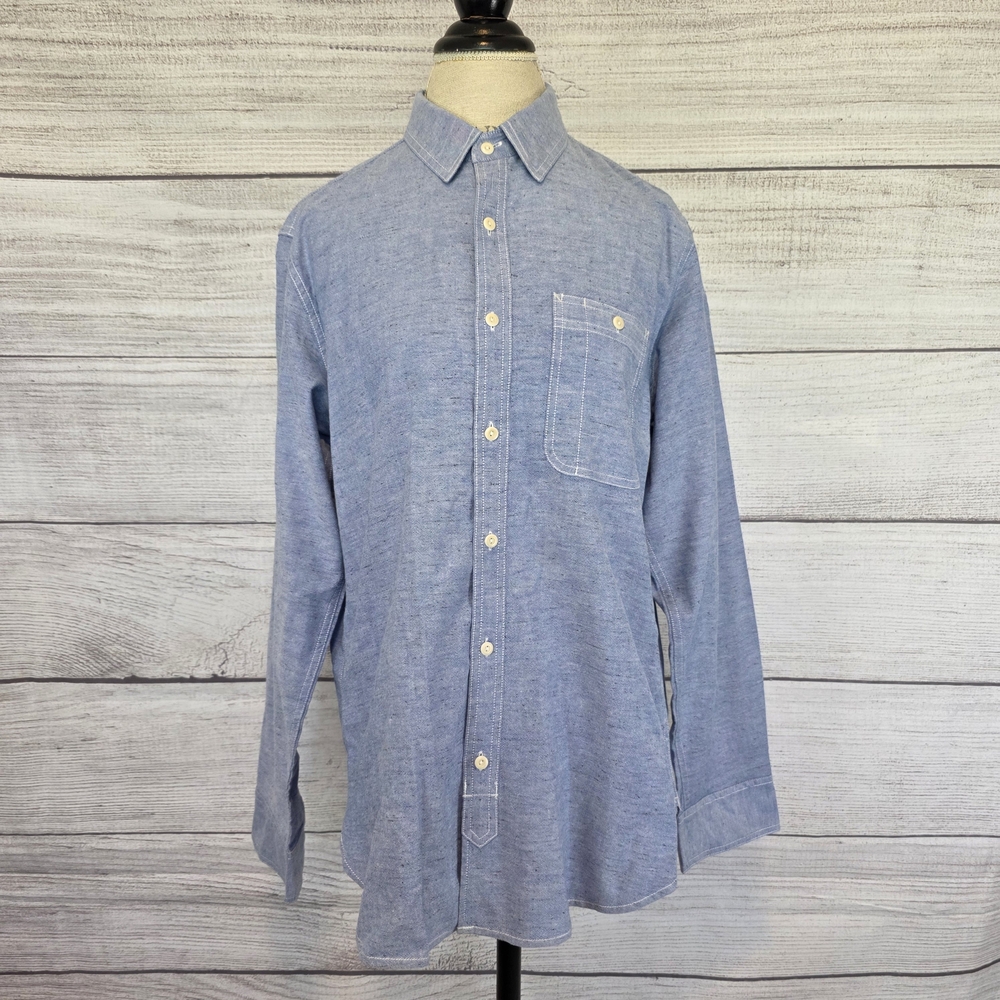 Wallace And Barnes Men's Heathered Light Blue Button-Up Shirt
